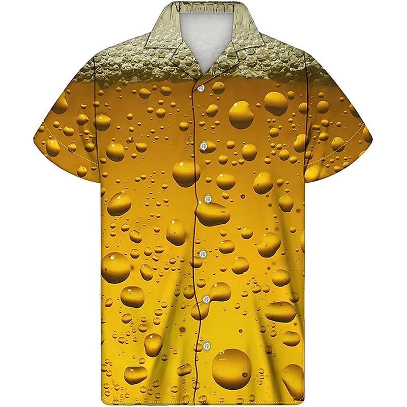 Men's Graphic Prints Beer Shirt Summer Hawaiian Shirt Aloha Shirt Short Sleeve Tropical Fashion Hawaiian Casual Hawaiian Holiday Summer Spring Turndown Print Button-Down Light Yellow Black Yellow4