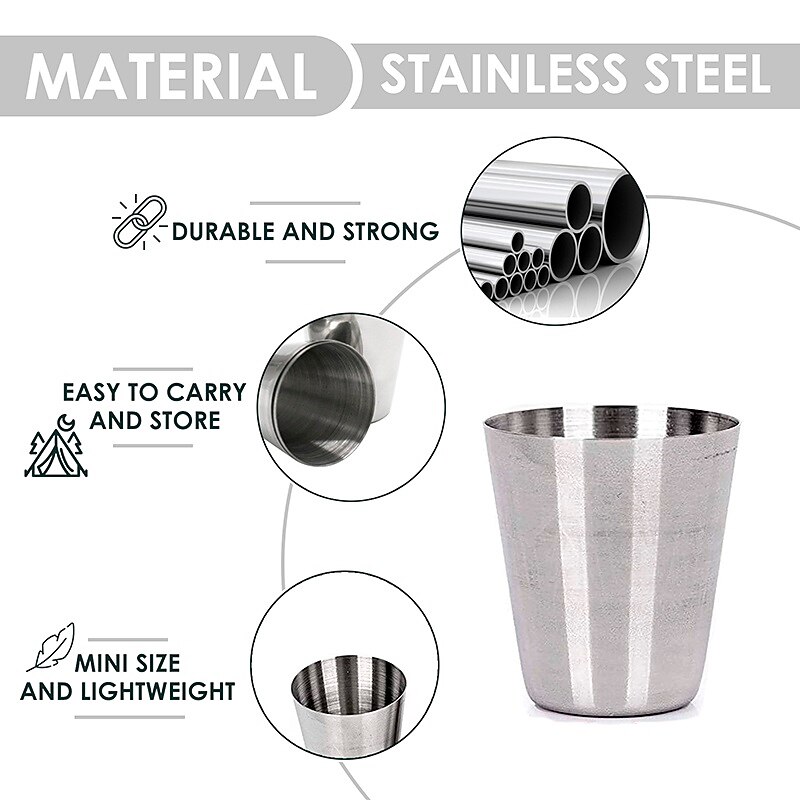 4 Stainless Steel Shot Cups Drinking Vessel with Black Leather Carrying Case (30ml) Outdoor Camping Travel Unbreakable Metal Shooters for Whiskey Tequila Liquor Great Barware Gift4