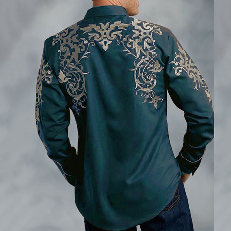 Men's Floral Totem Shirt Western Shirt Cowboy Shirt Long Sleeve Fashion Designer Casual Outdoor Holiday Fall & Winter Turndown Print Button-Down Black Red Blue Purple Green2