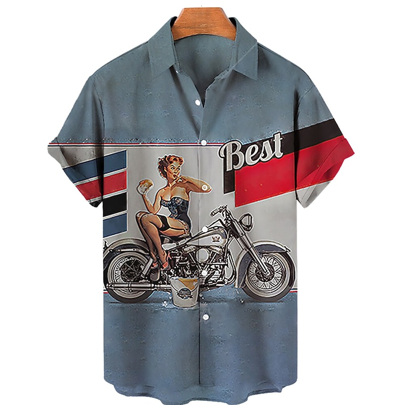 Men's Letter Portrait Pin Up Girl Shirt Summer Hawaiian Shirt Aloha Shirt Short Sleeves Shirt Turndown Vintage Tropical Fashion Street Casual Hawaiian Black Blue Khaki S M L3