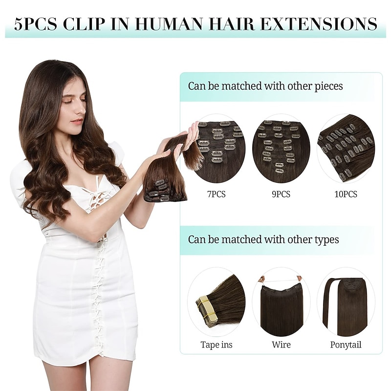 Clip in Hair Extensions Real Human Hair 5pcs 80g Balayage Chocolate Brown to Honey Blonde 18 Inch DOORES Hair Extensions Clip in Natural Straight Hair Extensions3