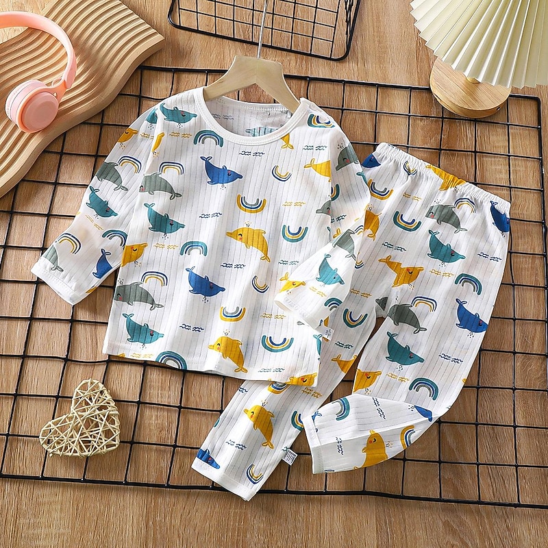 Kids Boys' 2 Pieces Pajama Sets Long Sleeve Long sleeve-Z02-milk dog Long Sleeve-Z04-Milk Tea Bear Long Sleeve-Z06-Spaceship Animal Cartoon Summer Spring Daily Home 7-13 Years4