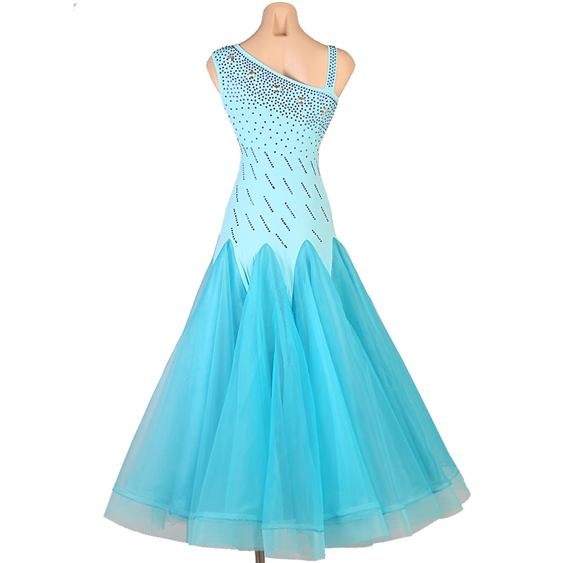 Ballroom Dance Dress Split Joint Crystals / Rhinestones Women's Performance Training Sleeveless High Chinlon Organza4