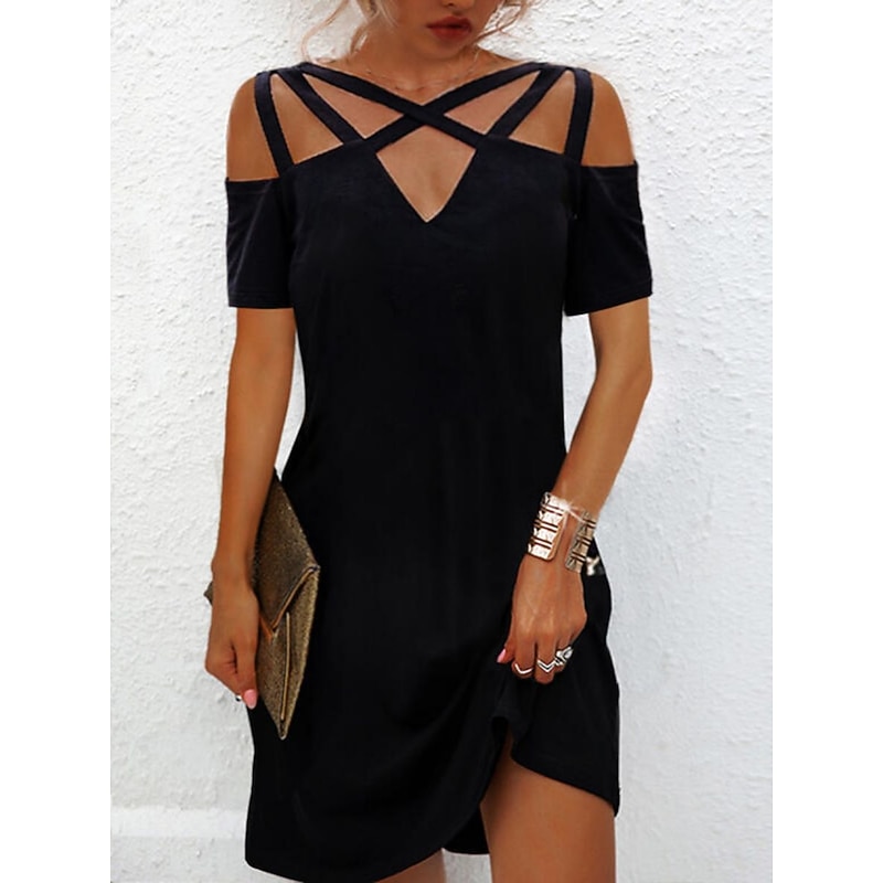 Women's Plain Cut Out V Neck Mini Dress Daily Vacation Short Sleeve Summer Spring
