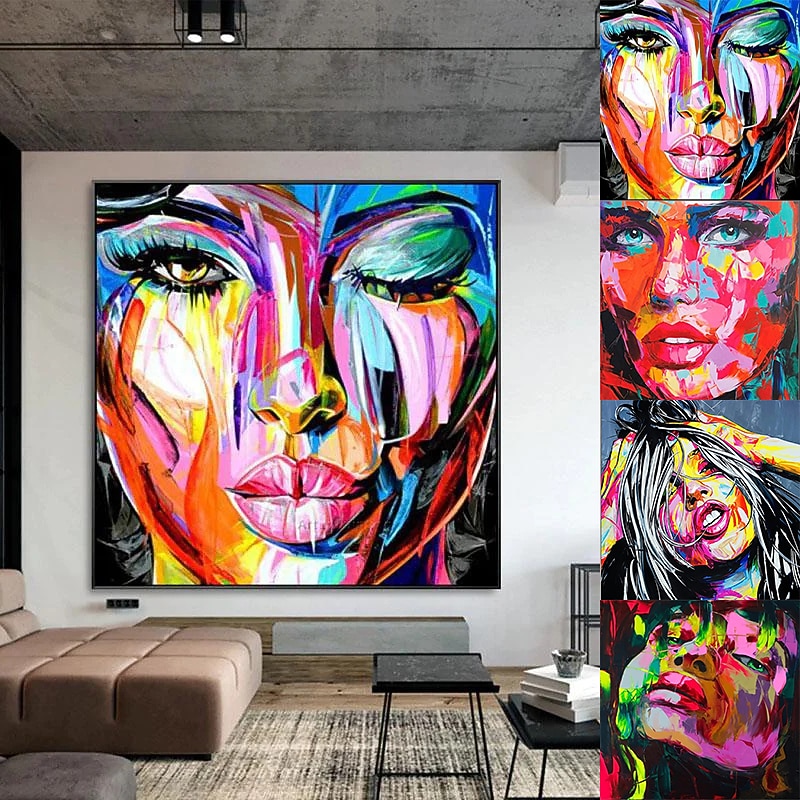 Mintura Handmade Face Oil Painting On Canvas Wall Art Decoration Modern Abstract Figure Picture For Home Decor Rolled Frameless Unstretched Painting