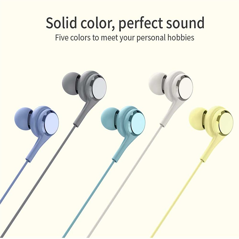 Wired Headphones Macaron Color In-Ear Wired Headphones Lightweight Headphones With HD Microphone Voice Call 3.5mm Jack For Mobile Phone Tablet MP3 MP4 Christmas Gift