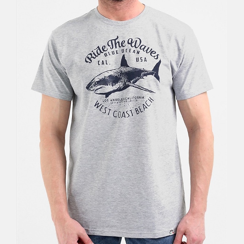 Men's Plus Size Big Tall T shirt Tee Tee Crewneck Black White Navy Blue Short Sleeves Outdoor Going out Print Letter Fish Clothing Apparel Cotton Blend Streetwear Stylish Casual