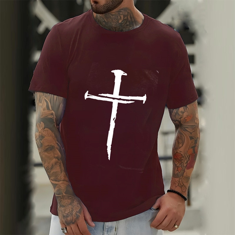Men's Black Short Sleeve Graphic T-Shirt - Distressed Nail Cross Faith Tee3