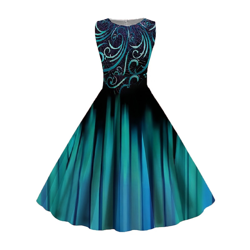 Women's Vintage Elegant Vintage Tea Dresses Midi Dress Daily Date Ruched Print Floral Crew Neck Sleeveless Slim Summer Spring 2023 Blue S M L XL