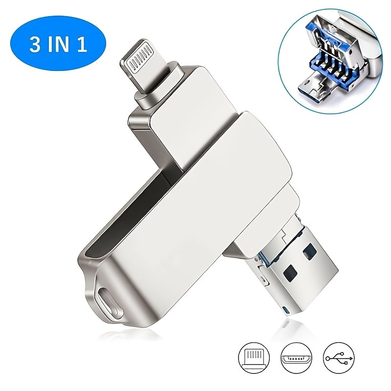 3-In-1 USB Flash Drives USB Flash 3.0 Pendrive Memory Stick Lighting for IPhone IPad PC 32GB 64GB 128GB