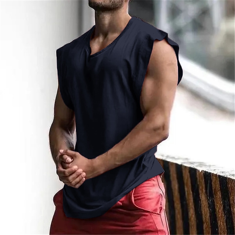 Men's Tank Top Vest Top Undershirt Sleeveless Shirt Sleeveless Crew Neck Summer Plain Fashion Designer Muscle Athleisure Going out Gym Black Navy Blue Red Top Tee for Men2