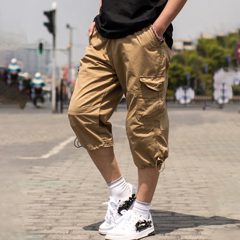 Men's Cargo Shorts Shorts Capri Pants Leg Drawstring Flap Pocket Plain Camouflage Comfort Breathable Outdoor Daily Going out Fashion Streetwear ArmyGreen Army Yellow3
