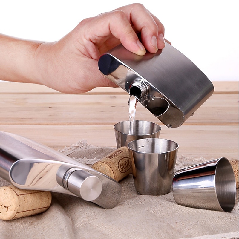 4 Stainless Steel Shot Cups Drinking Vessel with Black Leather Carrying Case (30ml) Outdoor Camping Travel Unbreakable Metal Shooters for Whiskey Tequila Liquor Great Barware Gift