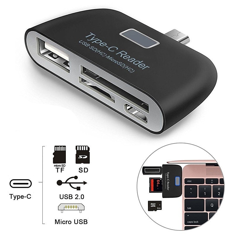 Card Reader Multifunctional Smart 4 In 1 Laptop PC Durable Phone TF Micro SD With Micro USB Charge Port USB 3.1 Universal Type C Adapter OTG Card Reader