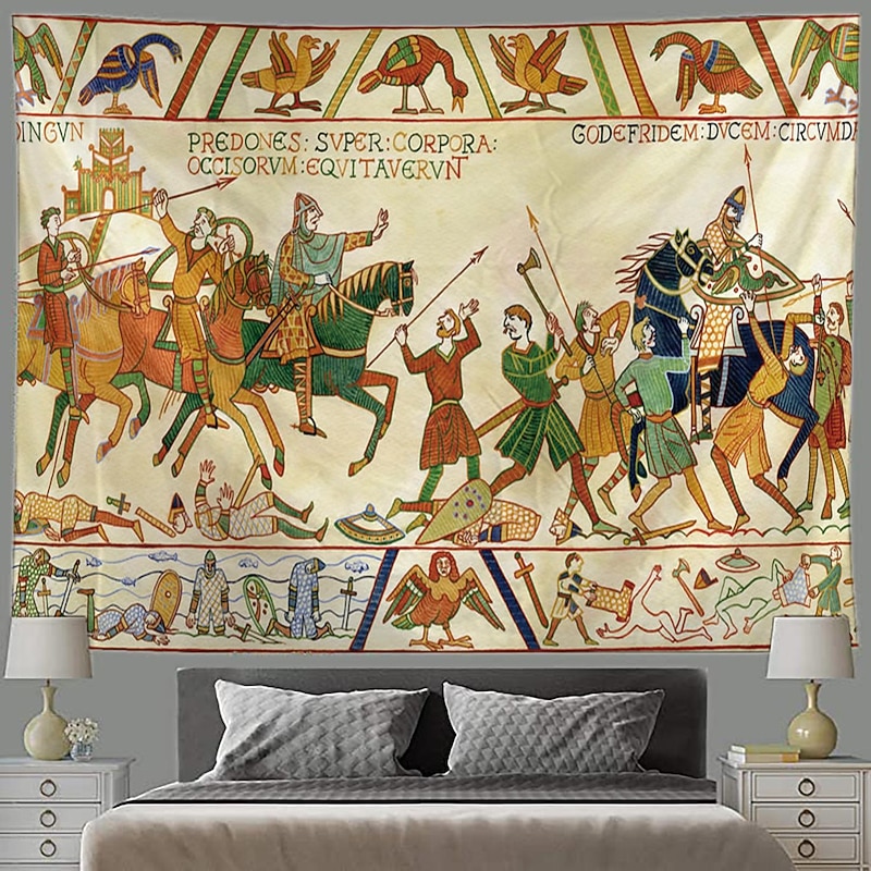 Bayeux Medieval Tapestry Middle Age Tapestry Wall Art Decor Photograph Backdrop Blanket Curtain Hanging Home Bedroom Living Room Decoration