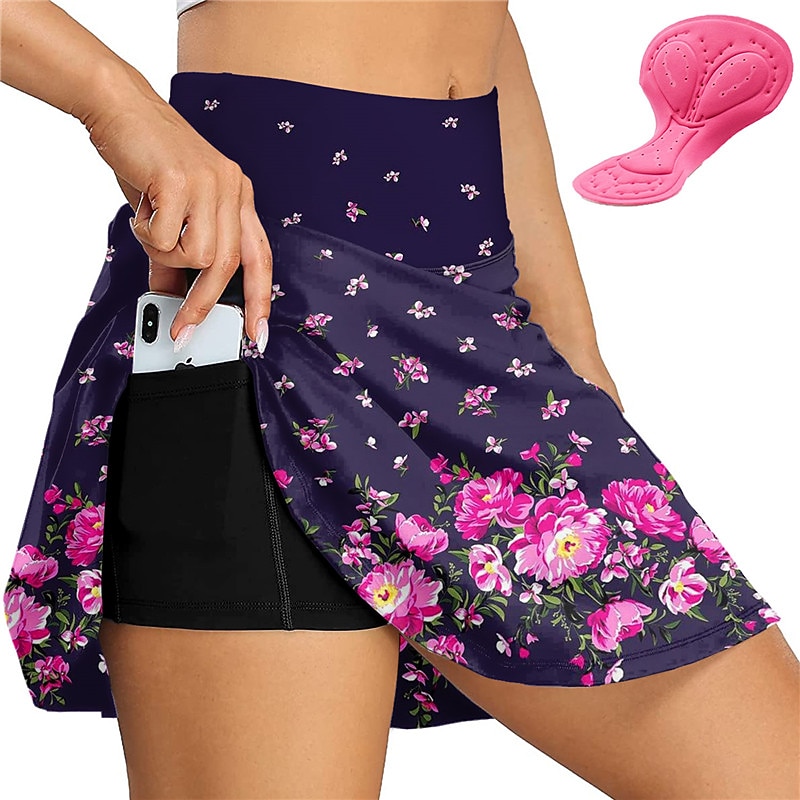 Women's Graphic Floral Botanical Cycling Skort Skirt Bike Skirt Bottoms Race Fit Mountain Bike MTB Road Bike Cycling Sports 3D Pad Cycling Quick Dry Moisture Wicking Dark Pink Black Spandex Clothing3