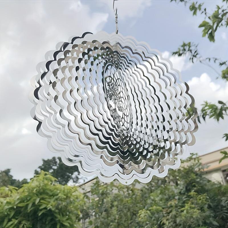 1pc 3D Hanging Wind Spinner Outdoor Decor For 3D Garden Wind Chimes Metal Yard Spinners 3D Stainless Steel Spinner Gifts Tree Of Life 3D Spinner With 360° Rotating Hook3