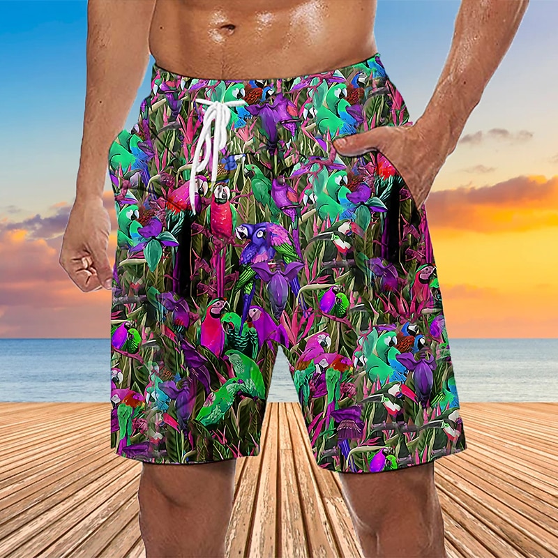 Men's Mask Flower / Plants Swim Trunks Swim Shorts Board Shorts Mid Waist Hawaiian Ethnic Boho Casual Daily Holiday Drawstring with Mesh lining Elastic Waist Designer Clothing Apparel4