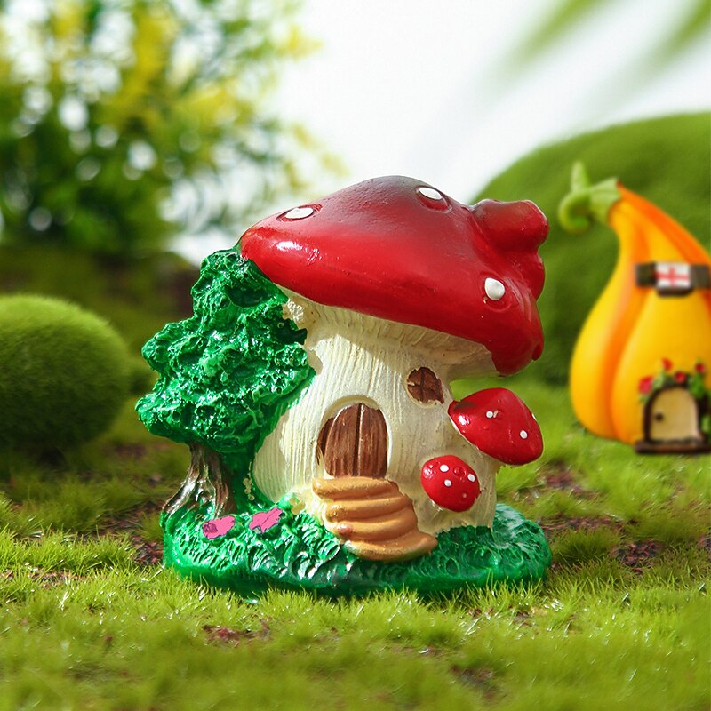 Mushroom House Resin Decoration Gardening Flowerpot Micro Landscape Scene With Home Decoration 1PC