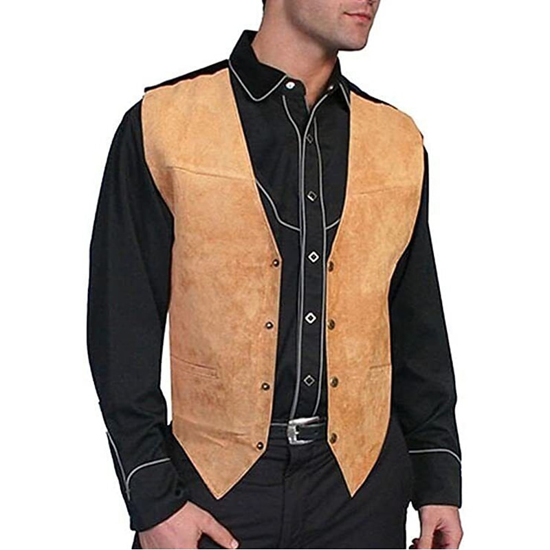 Retro Vintage 18th Century 19th Century Waistcoat Suede Vest West Cowboy Fancy Dress Men's Casual Daily Bachelorette Party Adults' Vest4