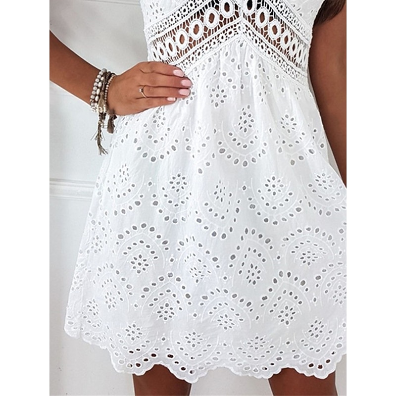 Women's Mini Dress White Dress Graduation Dress White Lace Wedding Dress Boho Dress Fashion Streetwear Modern Outdoor Vacation Street Regular Fit Plain Sleeveless Strap White Summer Spring3