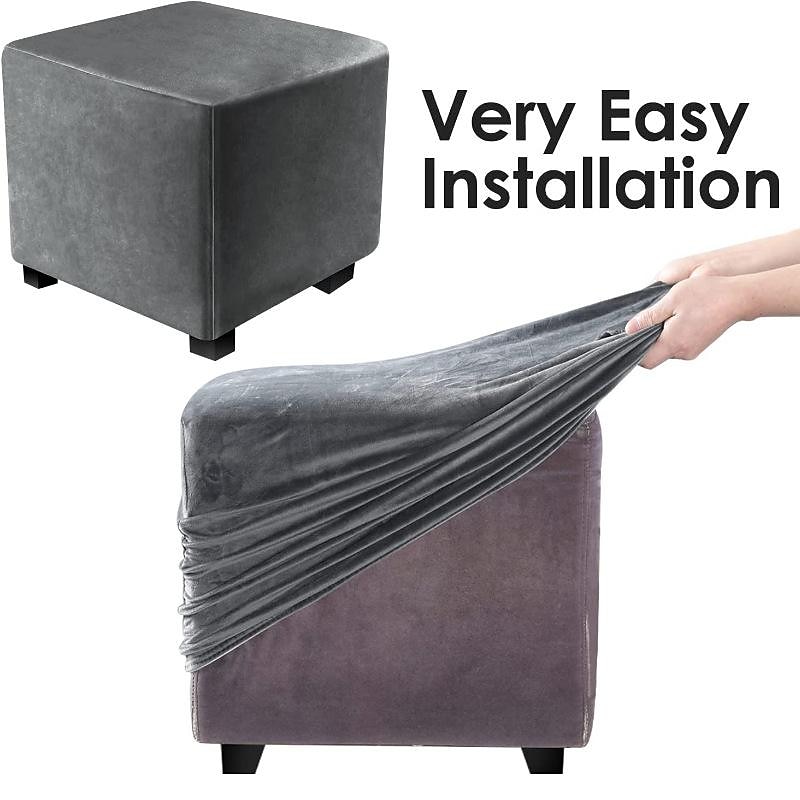 Stretch Ottoman Cover Velvet Square Ottoman Slipcovers Rectangular Foldable Storage Stool Cover Bench Cover Furniture Protector Soft Slipcover with Elastic Bottom3