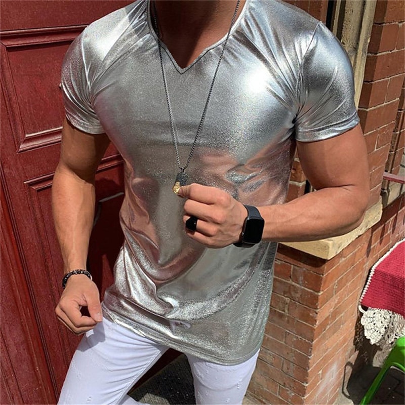 Men's T Shirt Cool Shirt Short Sleeve Crew Neck Summer Plain Designer Casual Comfortable Street Holiday Weekend Silver Black Top Tee for Men2