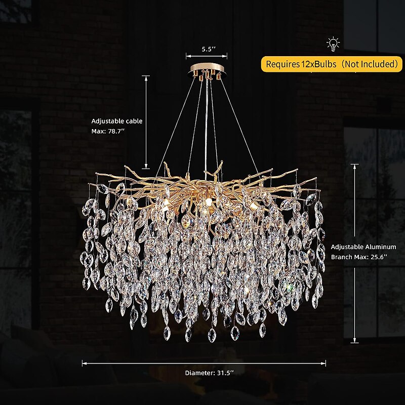 Crystal Chandelier 6 lamps 23.5 in/ 8 lamps 31.2 in Modern Gold Chandelier Lighting Branches Restaurant Raindrop Chandelier Hanging Lamps AC110V AC220V4
