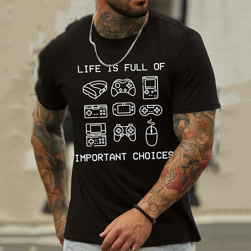 Men's Cartoon Graphic Prints Hobby T Shirt Graphic Tee Cotton Short Sleeves Graphic Shirt Wine Black White Comfortable Tee Vacation Street Fashion Designer Clothing