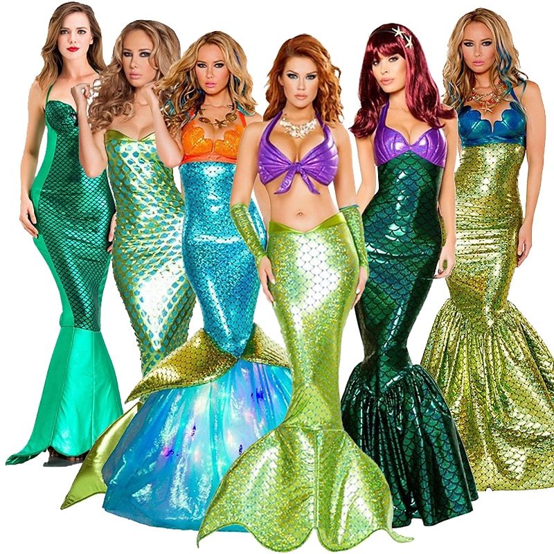 Mermaid Halloween Dress Cosplay Costume Outfits The Little Mermaid Mermaid and Trumpet Gown Slip Cosplay Costume Halloween Adults' Women's Halloween Masquerade Mardi Gras Halloween Easy Halloween