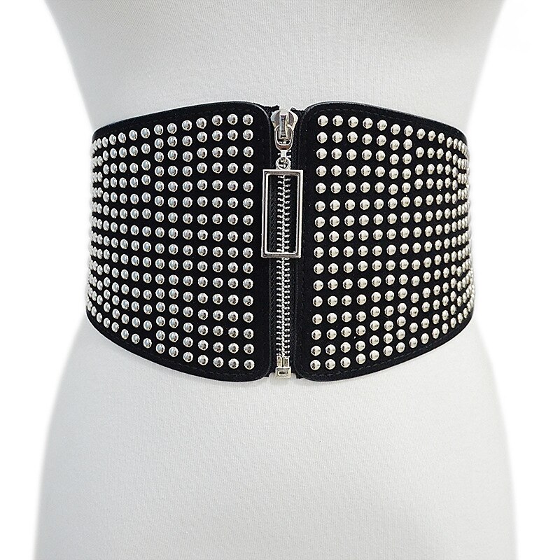 Women's Belt PU Black Wide Belt Street Prom Round Dots3