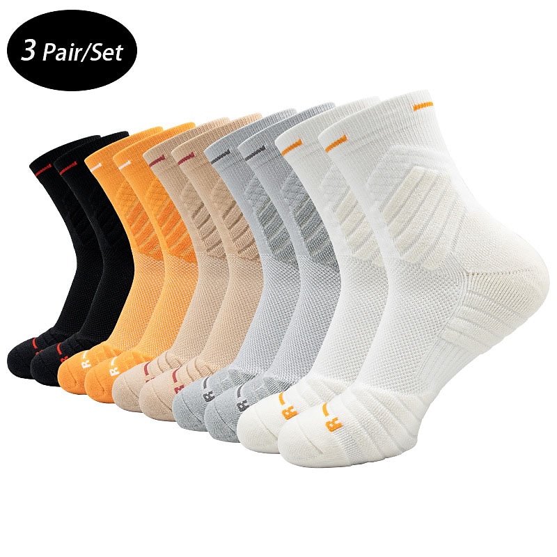 Men's 3 Pairs Sport Socks / Athletic Socks Crew Socks Black White Color Plain Casual Daily Medium Summer Spring Fall Stylish Traditional / Classic