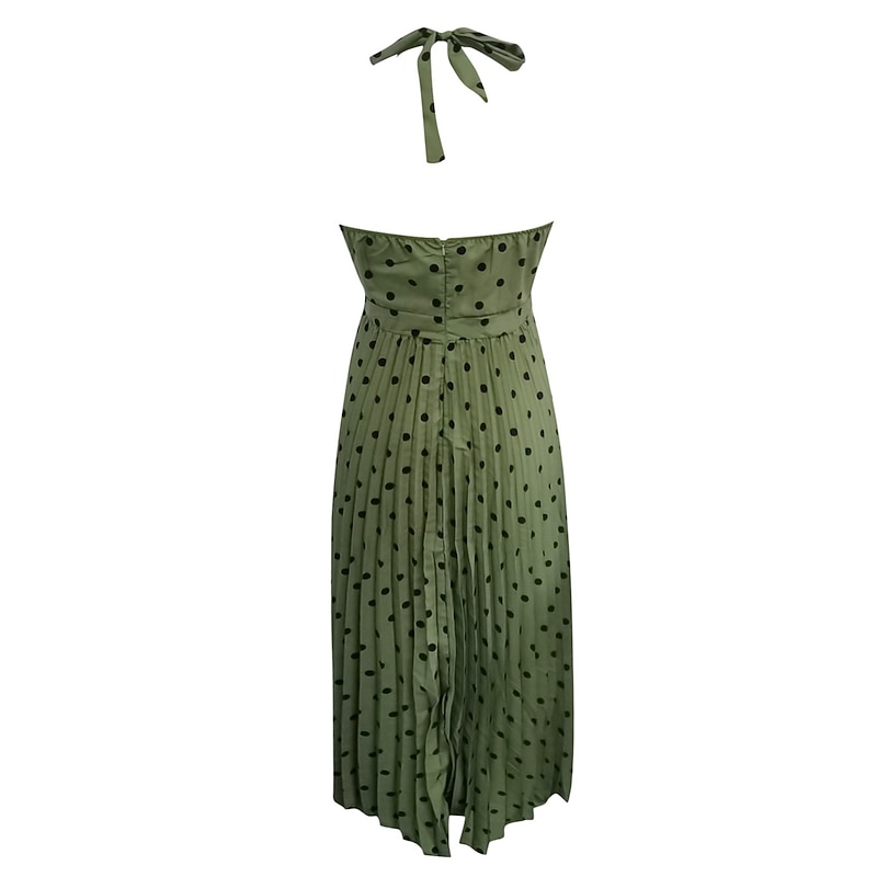 Women's Casual Dress Swing Dress Polka Dot Dress Long Dress Maxi Dress Chiffon Dress Pleated Green Black Blue Sleeveless Print Spring Summer Halter Neck Vacation Beach Daily 2023 S M L XL2