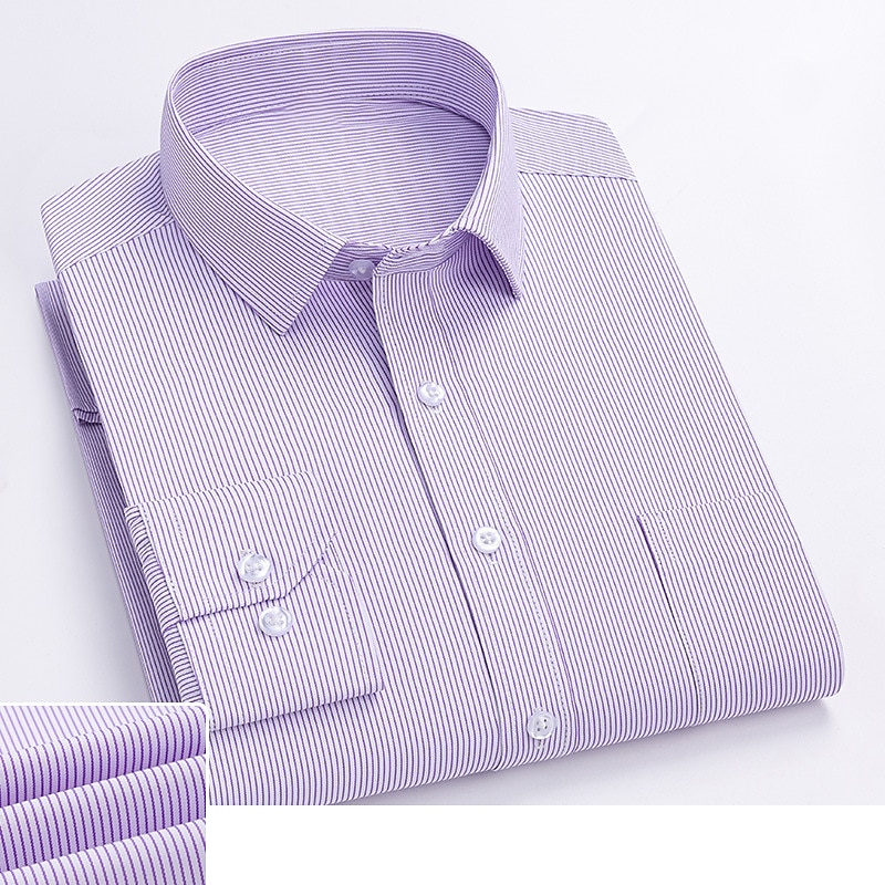 Men's Shirt Dress Shirt Striped Wedding Office & Career White Light Purple Light Grey Dark Grey Long Sleeve Turndown Spring &  Fall Clothing Apparel Print
