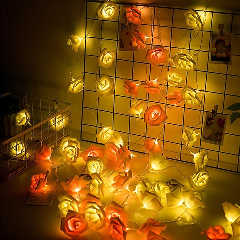 Rose Light String Flower Decorative Light 5M 20LED 9-Color Optional Simulation Outdoor Waterproof Power Supply 8-Mode Memory Control Garden Decorative Light Party Atmosphere Light EU  US  1 set2