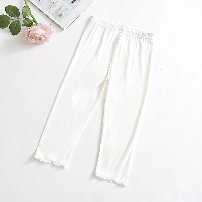 Kids Girls' Leggings Solid Color Active School Cotton 7-13 Years Summer Light Blue Black White2