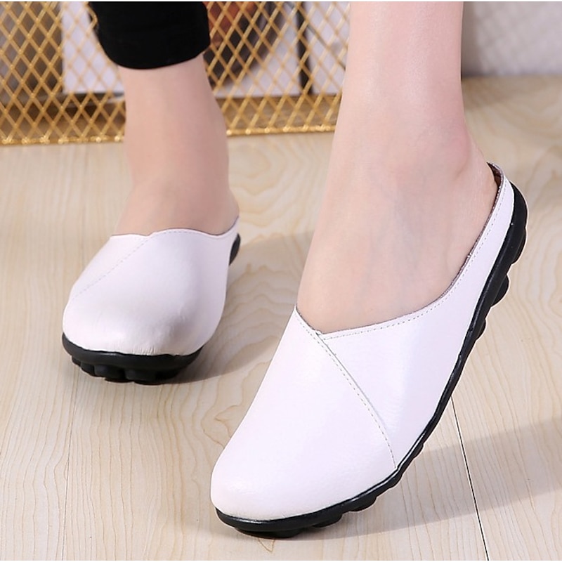 Women's White Slip - On Mules, Comfortable Faux Leather Clogs with Cushioned Insole for Daily Casual Wear3