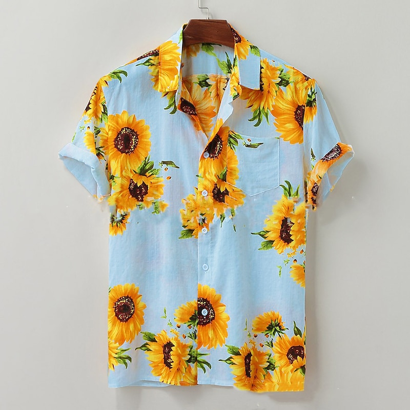 Men's Sunflower Shirt Button Up Shirt Short Sleeve Streetwear Designer Casual Outdoor Casual Daily Summer Turndown Button-Down Light Yellow Yellow Pink Blue Green3