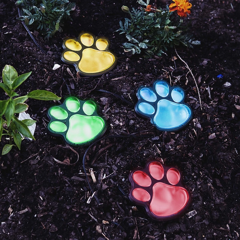 Paw Print Solar Outdoor Lights Solar Lights Outdoor Waterproof Dog Paw Lights(Set of 4) Cat Puppy Animal Garden Lights Path Paw Lamp Walkway Lighting for PatioYardAny Pet Lover2