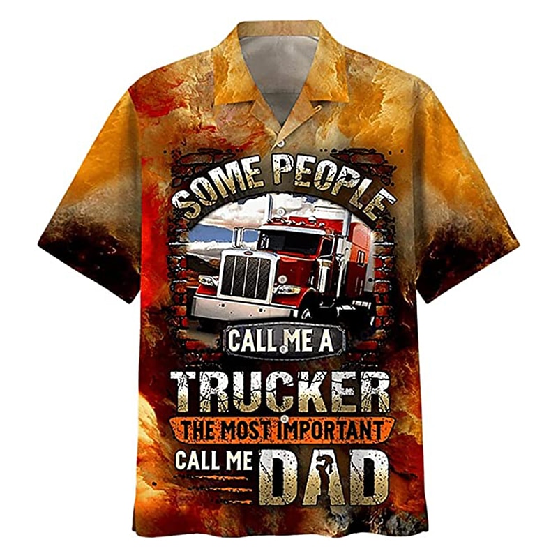 Men's Car Shirt Summer Hawaiian Shirt Aloha Shirt Short Sleeve Shirt Turndown Tropical Fashion Hawaiian Casual Hawaiian Holiday Black Yellow Red S M L3