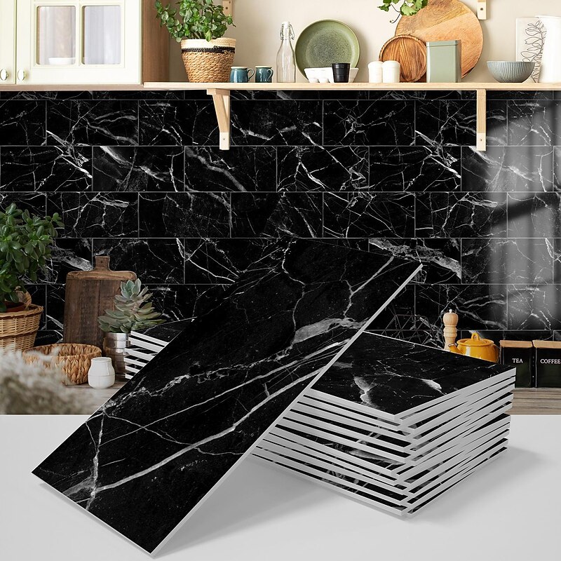 Cool Wallpapers Wall Mural 16pcs Marble Patterned Wallpaper, Waterproof Peel And Stick Wall Covering Sticker Film Home Deco, 4''x8''