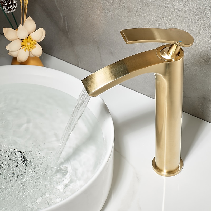 Bathroom Waterfall Sink Faucet, Basin Mixer Taps Tall Short Brass, Deck Mounted Single Handle One Hole Tap with Hot and Cold Hose Vessel Water Tap Washroom4