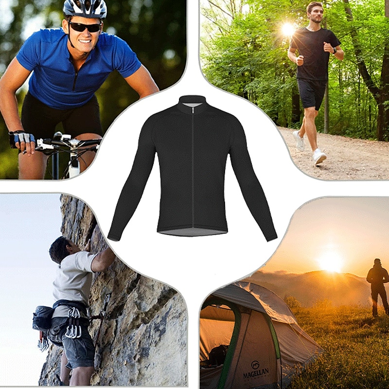 Men's Cycling Jersey Graphic Letter & Number Long Sleeve Bike Jersey Top with 3 Rear Pockets Mountain Bike MTB Road Bike Cycling Quick Dry Reflective Strips Back Pocket Moisture Wicking Sports Black4
