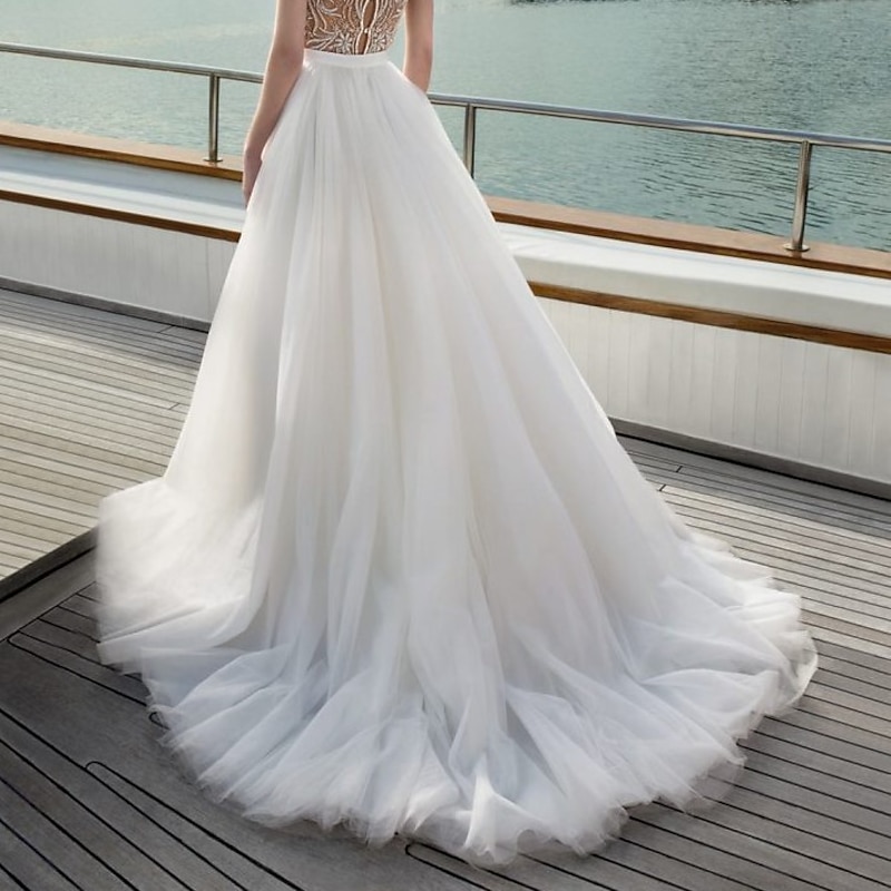 Beach Wedding Beach Casual Wedding Dresses A-Line Separates Separates Court Train Tulle Bridal Skirts Bridal Gowns With Split Front Solid Color ( Skirt Only )2