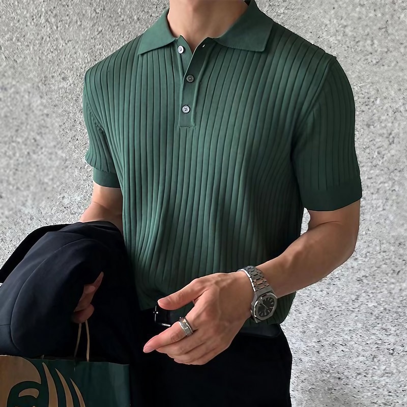 Men's Knit Polo Sweater Polo Business Daily Lapel Short Sleeves Stylish Classic Plain Knitted Summer Spring Black Green Coffee Knit Polo Sweater