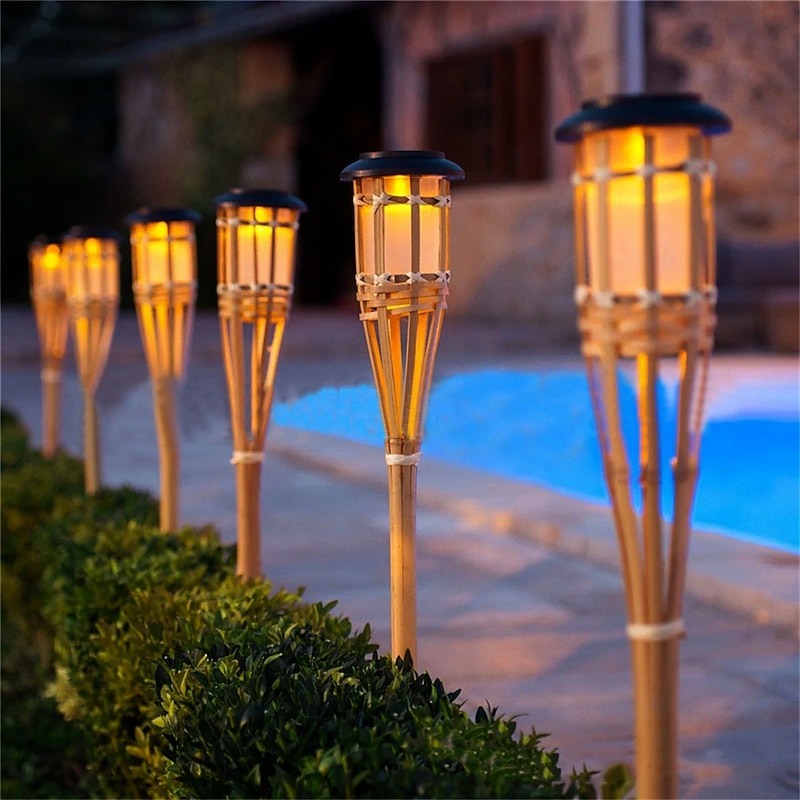2pcs Outdoor Garden Solar Bamboo Torch Light Landscape Pathway Solar  Torch Light Solar Pathway Lawn Lamps Spotligh Party decoration lamp