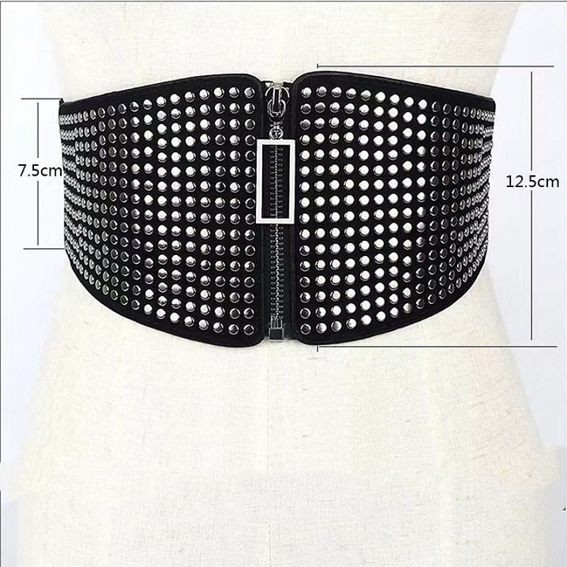 Women's Belt PU Black Wide Belt Street Prom Round Dots4