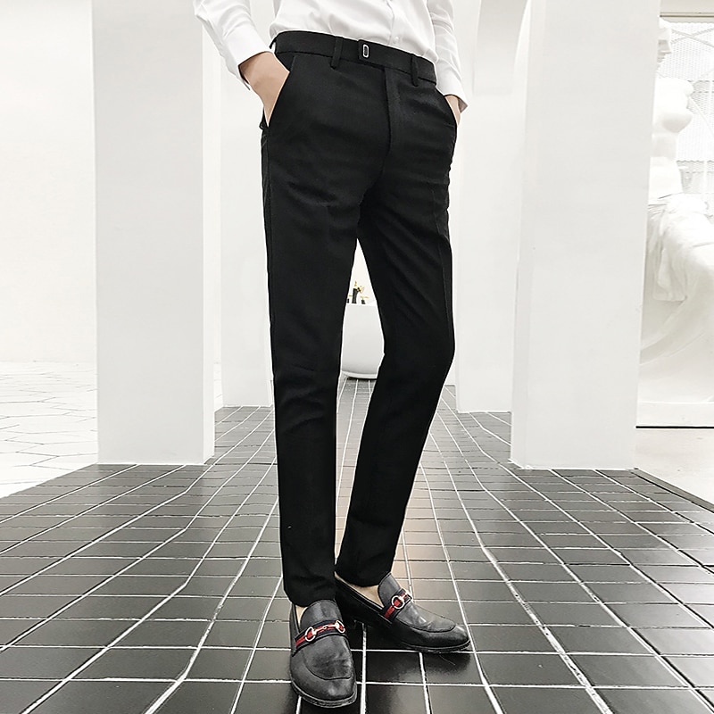Men's Dress Pants Skinny Trousers Pencil Pants Pocket Plain Breathable Stretch Ankle-Length Wedding Office Business Cotton Chic & Modern Casual Skinny Black Grey Stretchy3