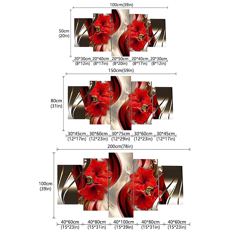 5 Panel Wall Art Canvas Prints Painting Artwork Picture Flower Home Decoration Décor Rolled Canvas No Frame Unframed Unstretched2