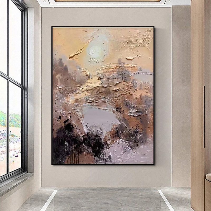 Handmade Oil Painting Canvas Wall Art Decoration Zao Wou-ki's Abstract Modern Style for Home Horizontal Living Room Decor Rolled Frameless Unstretched Painting